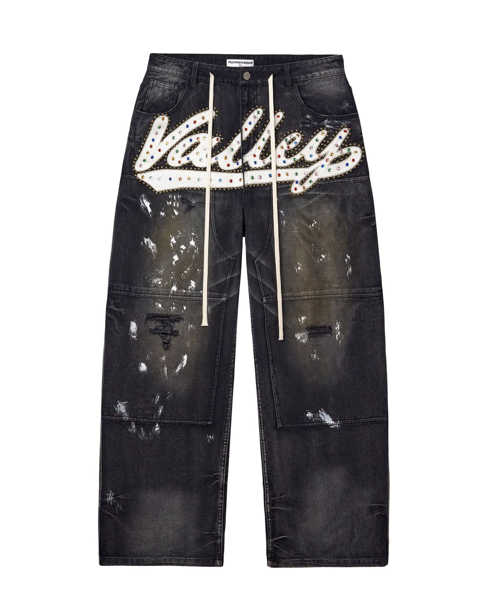 2509_VALLEY-SPORTS-DIV_JEWELED-WORDMARK_CARPENTER-DENIM_DEST-DIRT-BLK_001 Vale Forever Fury Painters Pants