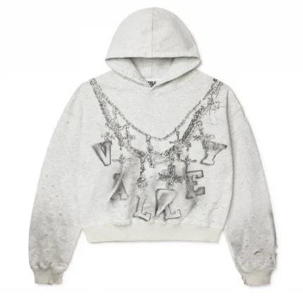 Distressed Chain Hoodie Heather White