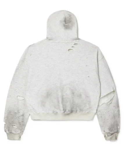 Distressed Chain Hoodie Heather White