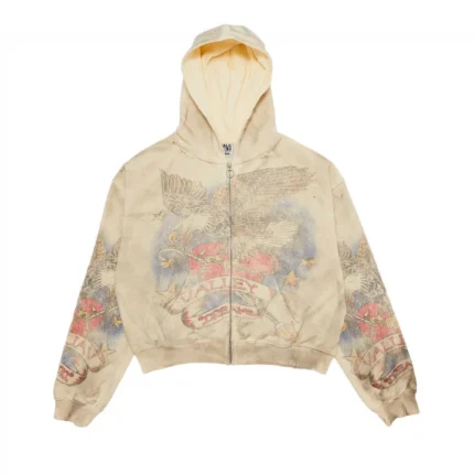 Vale Forever Nostalgia Zip Up Beige Hoodie