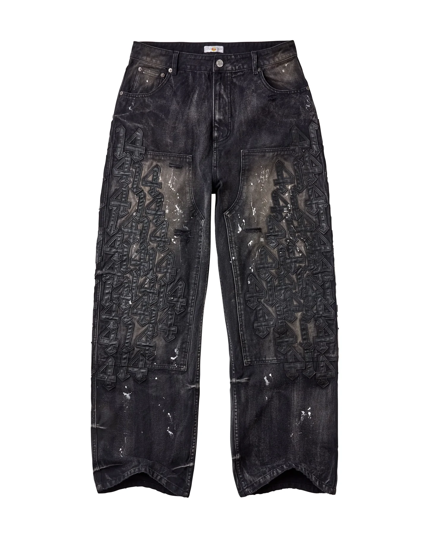 2605_VALLEY-DREAMS_414-LEATHER-PATCHWORK_DENIM-PANT_PAINTED-BLK_LD_001 VALE FOREVER BLACK CAT DENIM